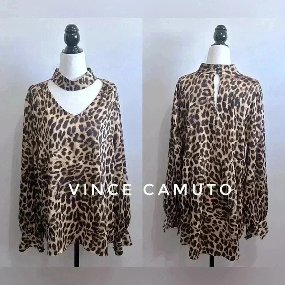 Vince Camuto animal print long  sleeve blouse size M - Picture 2 of 6